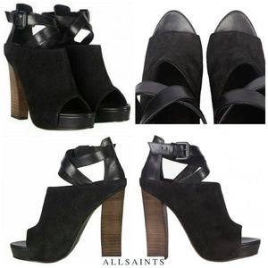 All Saints Black Leather Manifest Strappy Boties